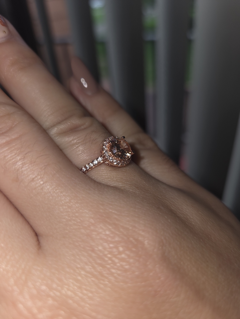Rose Gold Plated Halo Morganite Engagement Ring - Women Jewelry Size 7